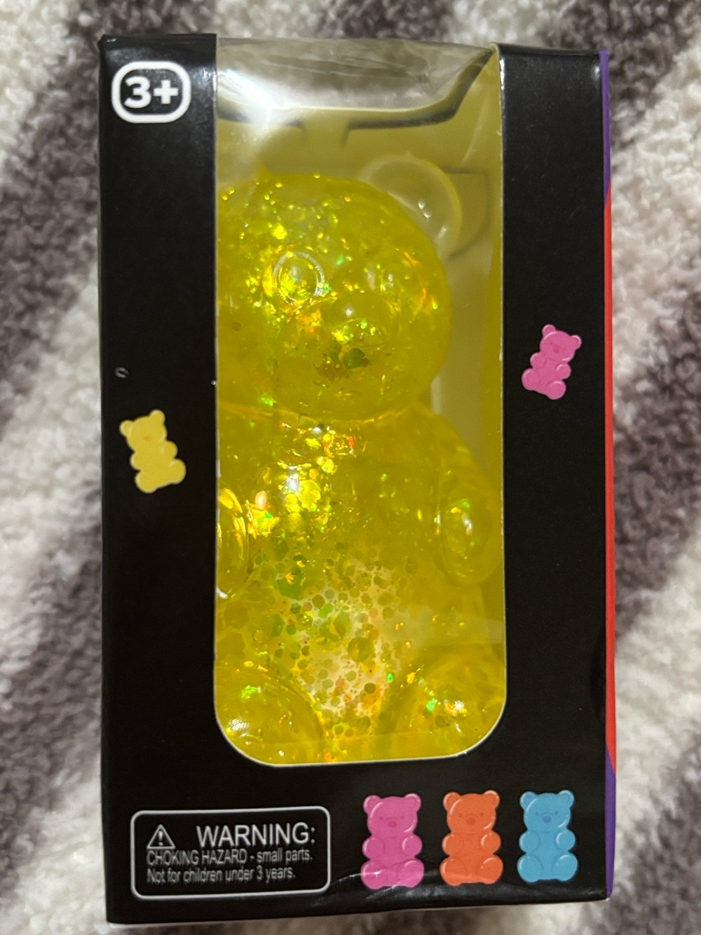 💛NWT Squishy Yellow Glitter Bear Fidget Toy in Window Box